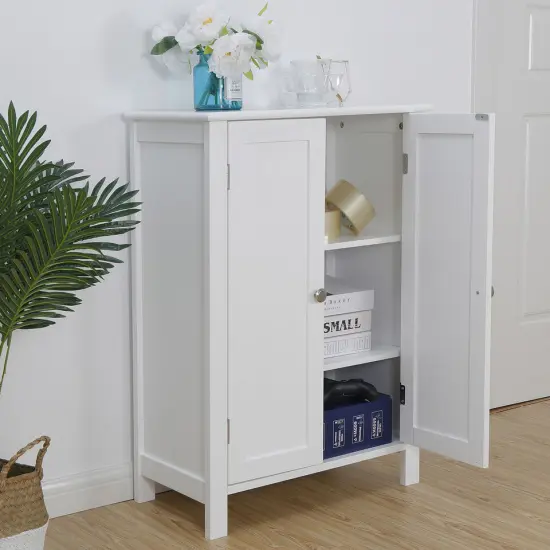 White Wooden Bathroom Floor Cabinet Storage. {3}