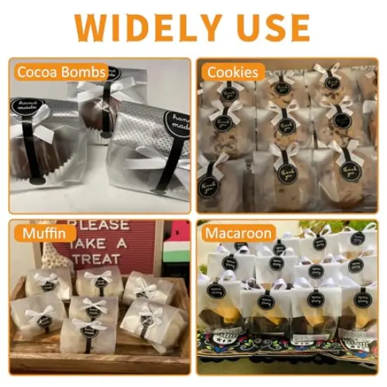 100 Pieces Cookie Bags for Gift Giving Cellophane Bags Treat Bags for Favors Mini Loaf,Bundt Cake,Hot Cocoa Bomb Packaging With Stickers(Black Dot) {3}