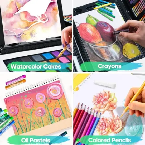276 PCS Art Set for Kids, Art Kits, Art Drawing Kit with Double Sided Trifold Easel Box with Oil Pastels, Crayons, Colored Pencils, Paint Brush, Watercolor Cakes {6}