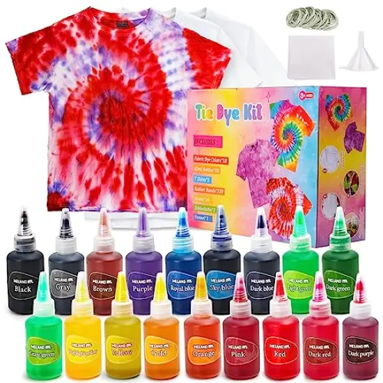 Tie Dye Kit with 3 White T-Shirts, 18 Colors DIY Fabric Tye Dye for Clothes, Arts and Craft for Kids Girls Age 8-12 Year Old, Birthday Christmas Gift for Girls 4,5,6,7,8,9,10,11,12 Year Old {2}