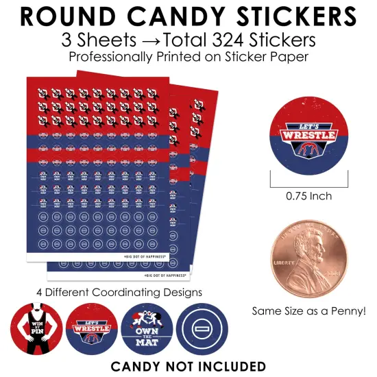Big Dot of Happiness Own the Mat - Wrestling - Birthday Party or Wrestler Party Small Round Candy Stickers - Party Favor Labels - 324 Count {4}