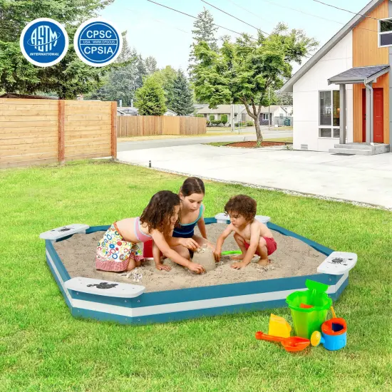 Outdoor Solid Wood Sandbox with 4 Built-in Animal Patterns Seats {2}