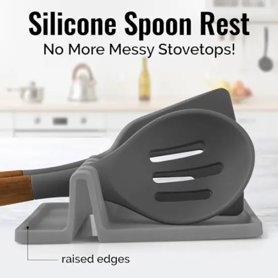 Silicone Utensil Rest with Drip Pad for Multiple Utensils, Heat-Resistant, BPA-Free Spoon Rest & Spoon Holder for Stove Top, Kitchen Utensil Holder for Spoons, Ladles, Tongs & More - by Zulay {3}