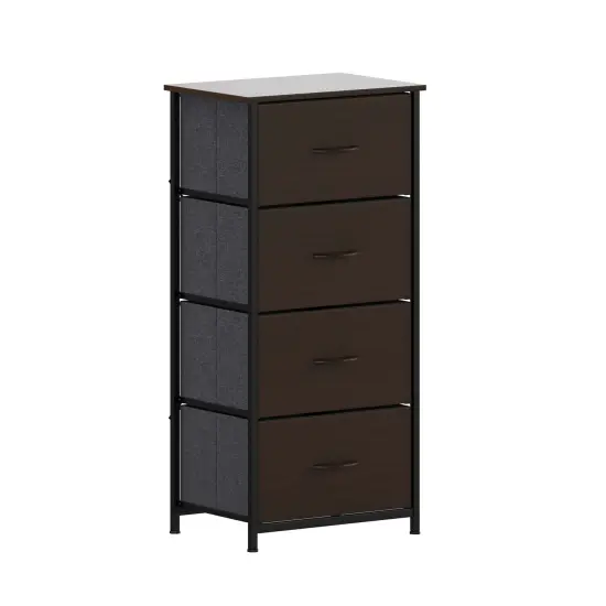 Emma and Oliver Marley 4 Drawer Storage Dresser with Cast Iron Frame, Wood Top and Easy Pull Engineered Wood Drawers with Wooden Handles BrownDrawer/Black {1}