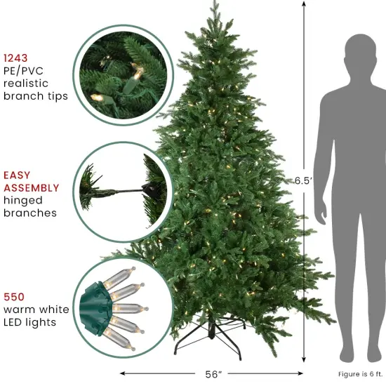 Northlight Real Touch&trade;️Pre-Lit Full Minnesota Balsam Fir Artificial Christmas Tree - 6.5' - Warm White LED Green {5}