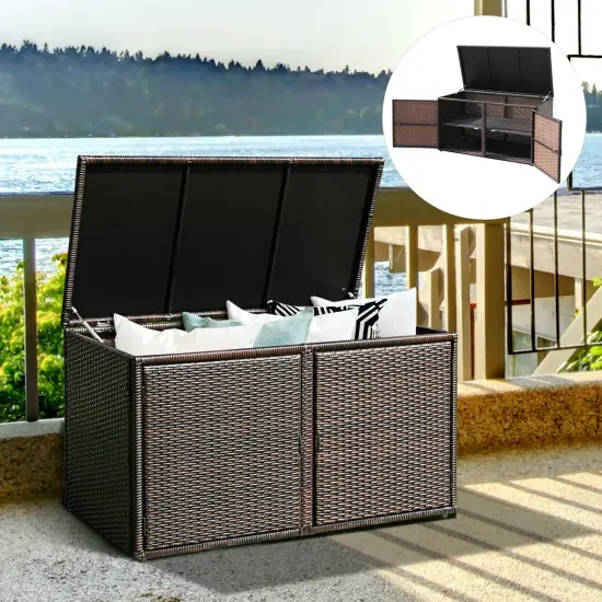 88 Gallon Garden Patio Rattan Storage Container Box Brown {6}