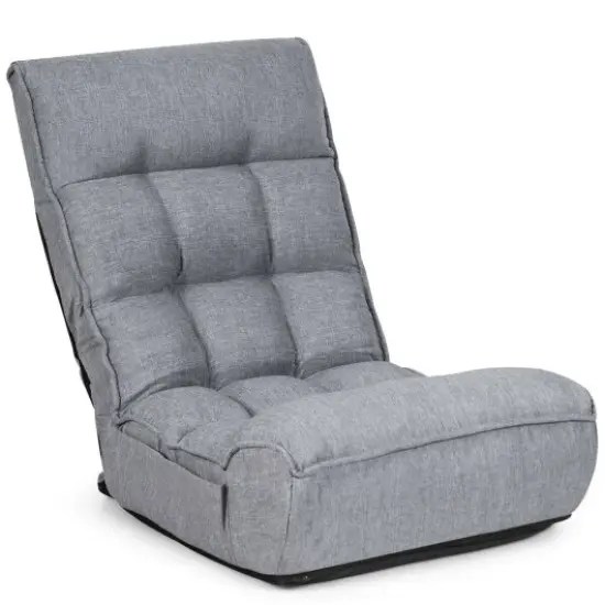 4-Position Adjustable Floor Chair Folding Lazy Sofa Grey {3}