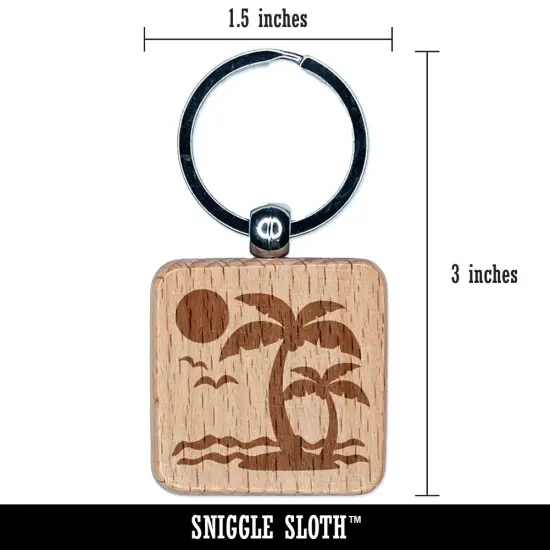 Palm Tree Tropical Island Sun Waves Engraved Wood Square Keychain Tag Charm {2}