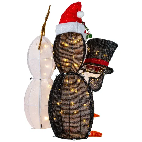 Northlight LED Lighted Penguins Building Snowman Outdoor Christmas Decoration - 35" - Set of 3 White {5}
