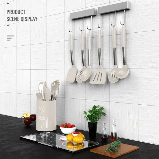 Large Silicone Cooking Utensils Set - Heat Resistant Kitchen Utensils,Turner Tongs,Spatula,Spoon,Brush,Whisk,Stainless Steel Silicone Cooking Tool for Nonstick Cookware,Dishwasher Safe (Khaki) {4}