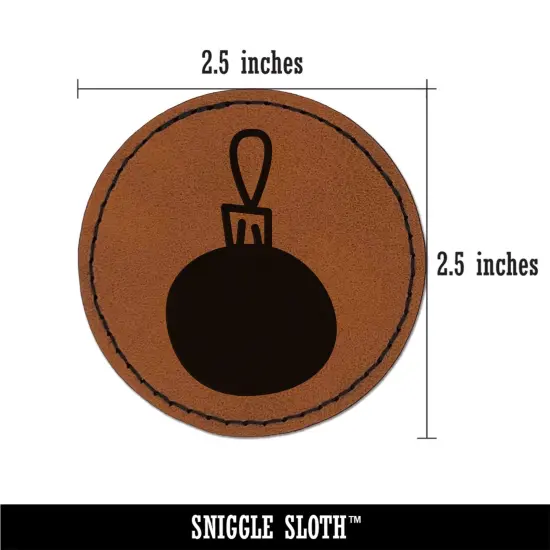 Christmas Xmas Ornament Doodle Round Iron-On Engraved Faux Leather Patch Applique - 2.5" Brown {3}