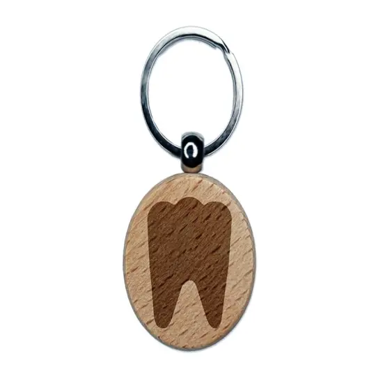 Tooth Dentist Engraved Wood Round Keychain Tag Charm {1}