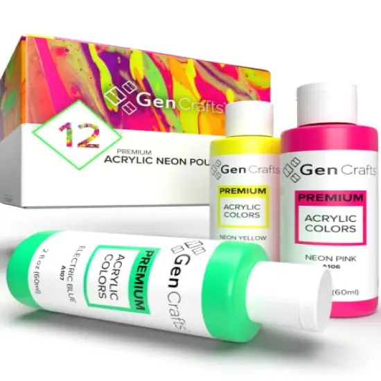 Neon Acrylic Pouring Paint 12 Colors - Pre-Mixed High Flow Ready to Pour - 2 oz./59 ml Bottles - Multi-Purpose Paints for Canvas, Paper, Rocks, Wood {2}