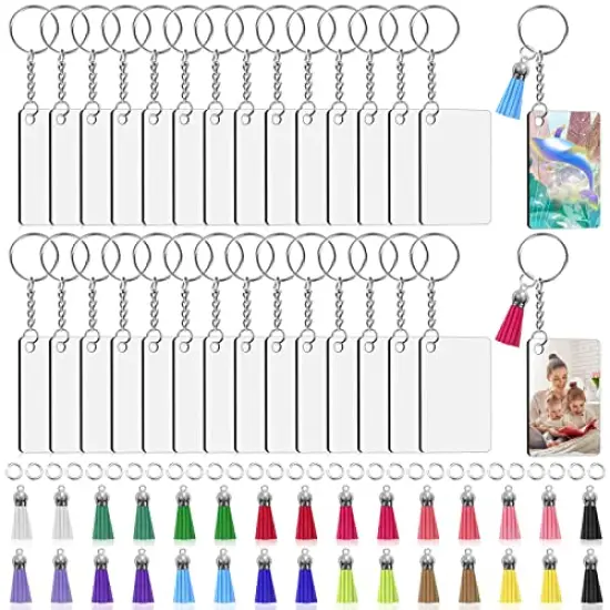 120 Pieces Sublimation Keychain Blanks Bulk Sublimation Keychain Blanks Set with Rectangle Sublimation Blanks, Keychain Tassels, Keychain Rings and Jump Rings for DIY Keychain Crafting {1}