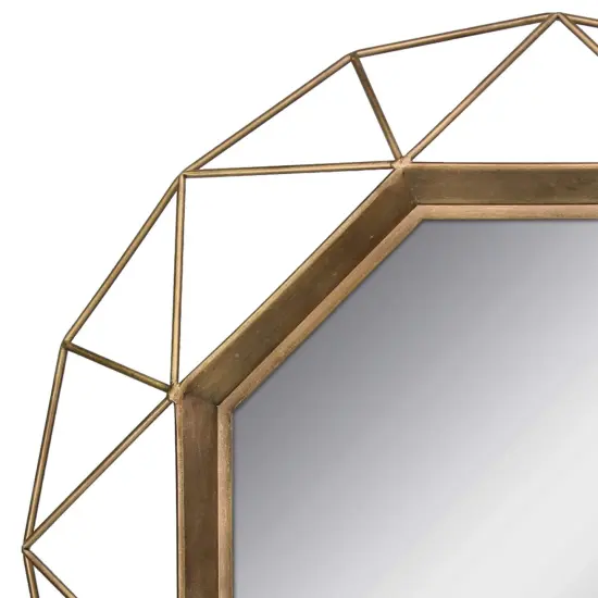 Decorative Antique Gold 28.3" Geometric Metal Wire Frame Hanging Wall Mirror with Mounting Brackets, Modern Decor for the Living Room, Bedroom, Bathroom, Hallway, and Entryway {4}
