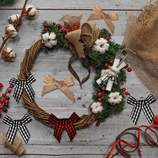 WILLBOND 60 Pieces Small Christmas Buffalo Plaid Bows Black Red White Mini Burlap Gingham Craft Ribbon Bow Flowers Appliques for Sewing Xmas Tree Home Decoration Gift DIY Making {3}