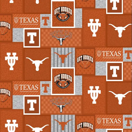 Sykel Enterprises-University of Texas&nbsp; Fleece Fabric-Texas Longhorns College Patch Fleece Blanket Fabric-Sold by the yard {1}