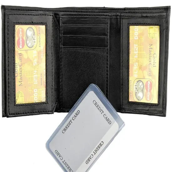 Kitcheniva Men's Black Genuine Leather Trifold Wallet {2}