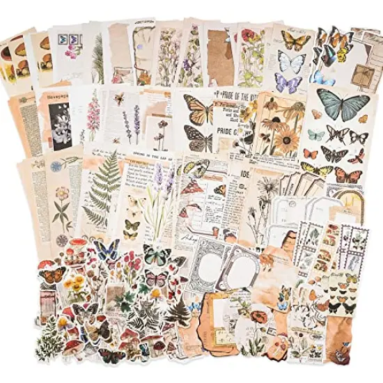 200 Pieces Vintage Scrapbook Supplies Pack for Junk Journal Bullet Journals Planners Botanical Paper Stickers Craft Kits Aesthetic Cottagecore Collage Album (Nature) {2}