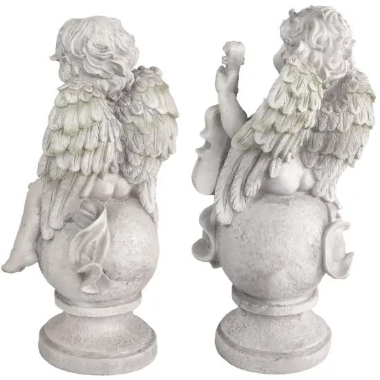 Northlight Set of 2 Cherub Angels with Violin and Harp on Finials Outdoor Garden Statues 15.25" Gray {6}