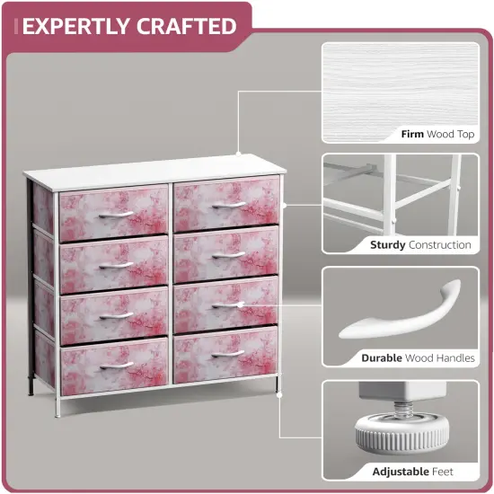 Sorbus Extra Wide Dresser Organizer With 8 Drawers - Large Storage Furniture for Bedroom, Hallway, Living Room, Nursery & Closet Tie dye pink {2}
