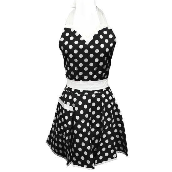 Wrapables Adjustable Flirty Hostess Apron, Black Polka Dots {2}
