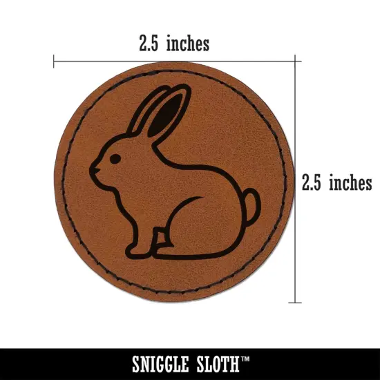 Resting Rabbit Bunny Easter Round Iron-On Engraved Faux Leather Patch Applique - 2.5" Brown {3}