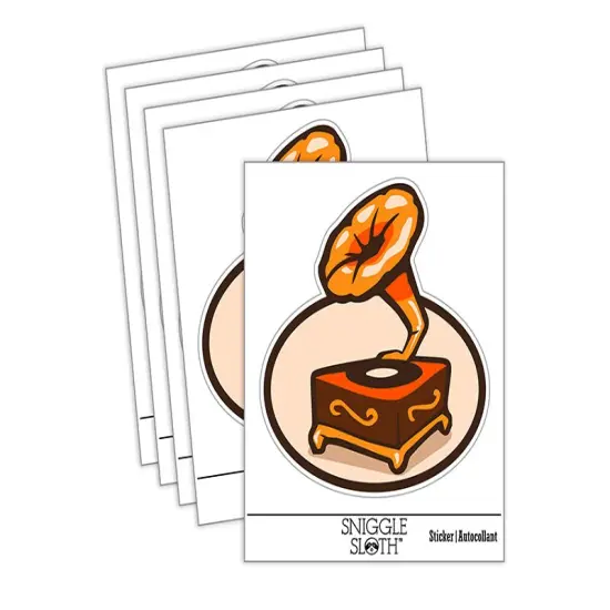 Gramophone Antique Record Player Waterproof Vinyl Phone Tablet Laptop Water Bottle Sticker Set - 5 Pack {2}