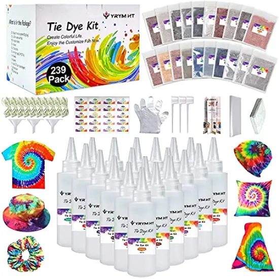 239 Pack Large Tie Dye Kit for Kids and Adults - Permanent Tie Dye Kits for Clothing Craft Fabric Textile Party Group Handmade Project (Dye up to 60 Medium Adults T-Shirts!) {1}