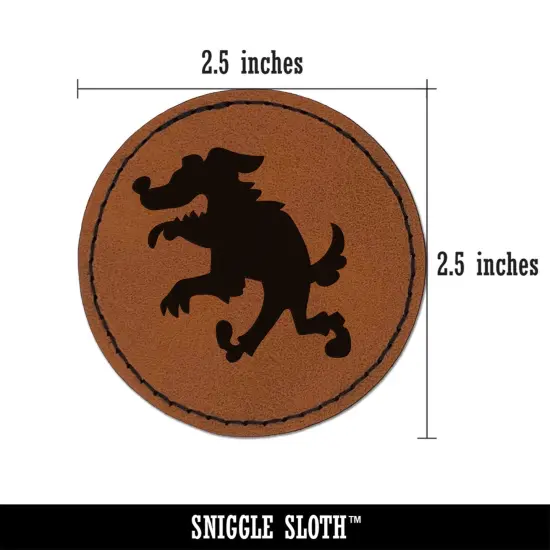 Scruffy Werewolf Dog Wolf Man Monster Halloween Round Iron-On Engraved Faux Leather Patch Applique - 2.5" Brown {3}