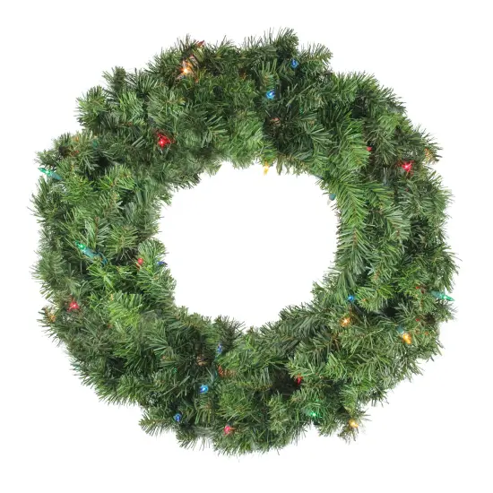 Northlight Pre-Lit Canadian Pine Artificial Christmas Wreath - 24" - Multi Lights Green {1}