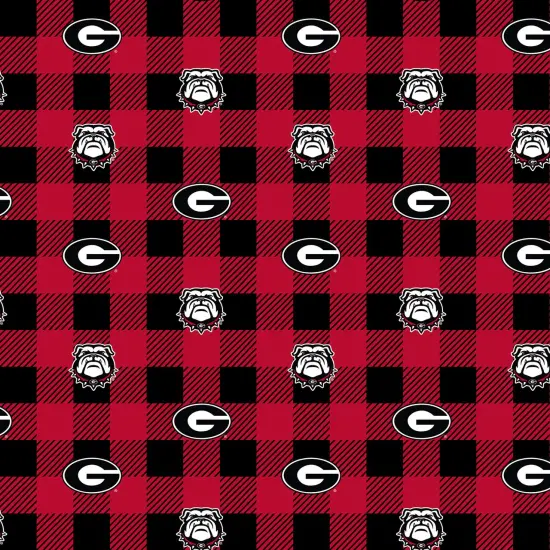 Sykel Enterprises-University of Georgia Fleece Fabric-Georgia Bulldogs Buffalo Plaid Fleece Blanket Fabric-Sold by the yard {1}