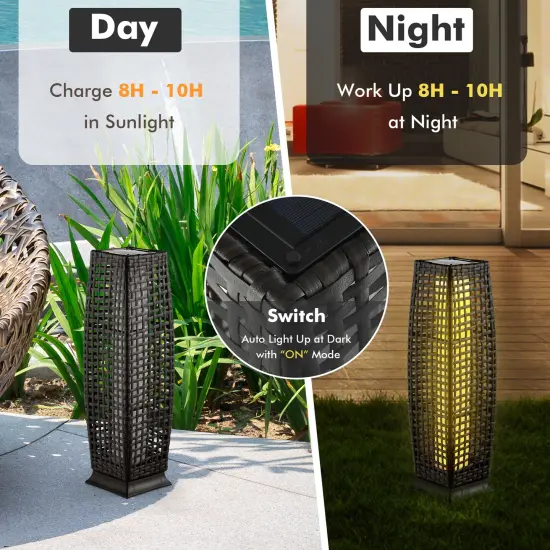 2 Pieces Solar-Powered Square Wicker Floor Lamps with Auto LED Light Black {6}