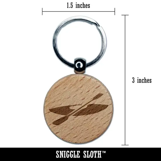 Kayak with Paddle Engraved Wood Round Keychain Tag Charm {2}