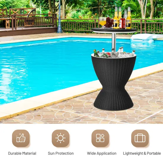 3 in 1 8 Gallon Patio Rattan Cooler Bar Table with Adjust Ice Bucket Black {2}