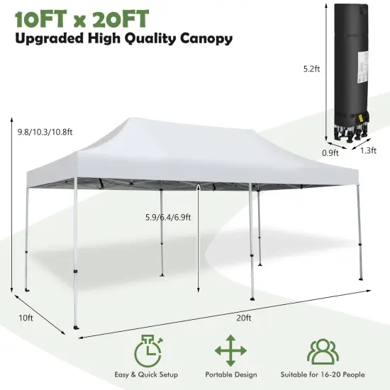 10 x 20 Feet Outdoor Pop-Up Patio Folding Canopy Tent-White {4}