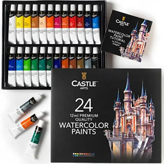 24 x 12 ml Watercolor Paint Tube Set | Value for Adult Artists | Quality, Intense Colors | Just Squeeze The Tube, Mix with Water and Get Creative | in Delightful Presentation Box {1}