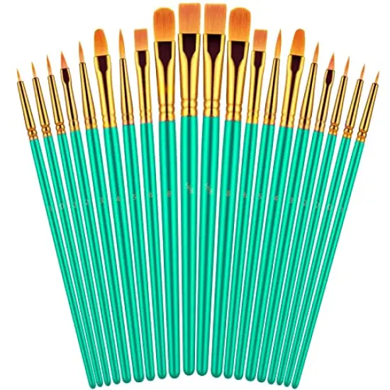 20 Pieces Paint Brushes for Acrylic Painting, Oil Watercolor Acrylic Paint Brush, Artist Paintbrushes for Body Face Rock Canvas, Kids Adult Drawing Arts Crafts Supplies, Green {2}
