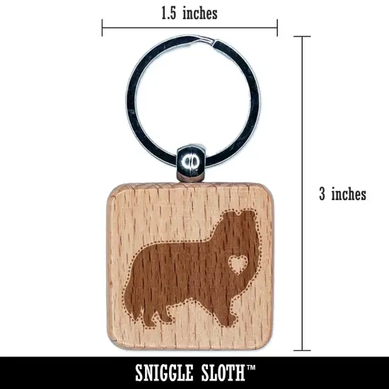 Shetland Sheepdog Sheltie Dog with Heart Engraved Wood Square Keychain Tag Charm {2}