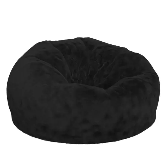Emma and Oliver Oversized Bean Bag Chair for Kids and Adults Black Furry {1}