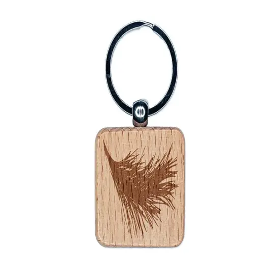 Pine Tree Needles Branch Sketch Engraved Wood Square Keychain Tag Charm {1}