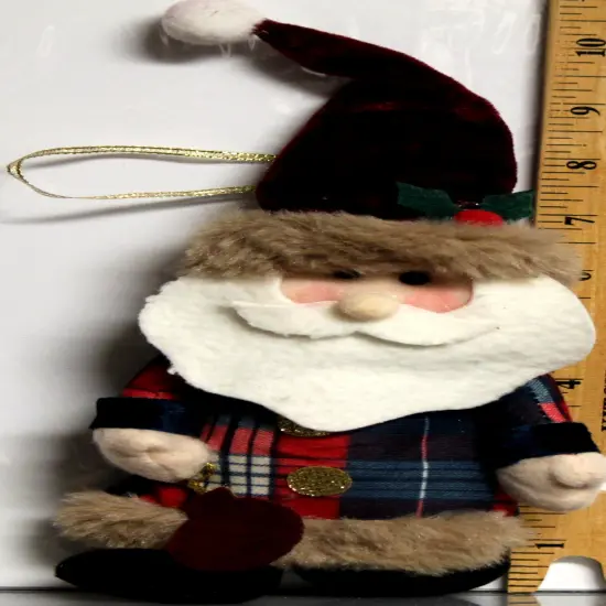 Plush Plaid Santa Keepsake Ornament {1}