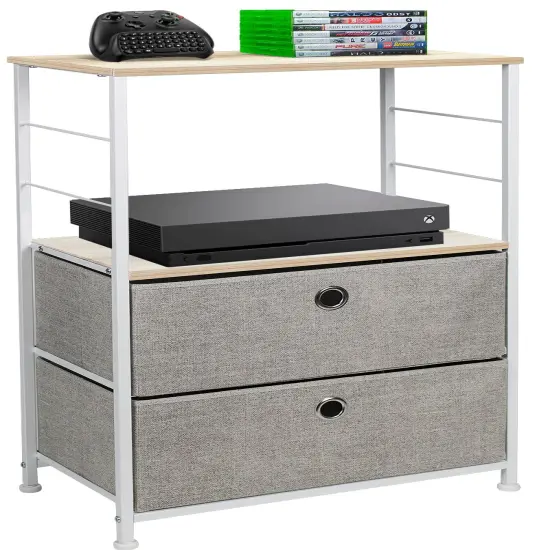 Sorbus Nightstand 2-Drawer Shelf Storage - Bedside Furniture & End Table Chest Dresser with Steel Frame, Wood Top & Easy Pull Fabric Bins for Home, Bedroom, Closets, Bathroom, Office & College Dorm Rustic Beige {3}