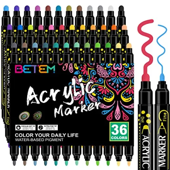 36 Colors Dual Tip Acrylic Paint Pens Markers, Premium Acrylic Paint Pens for Wood, Canvas, Stone, Rock Painting, Glass, Ceramic Surfaces, DIY Crafts Making Art Supplies {2}