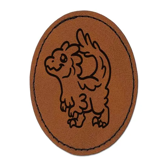 Chibi Raptor Feathered Velociraptor Dinosaur Round Iron-On Engraved Faux Leather Patch Applique - 2.5" Brown {1}