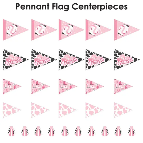 Big Dot of Happiness Rodeo Cowgirl - Triangle Pink Western Party Photo Props - Pennant Flag Centerpieces - Set of 20 {7}