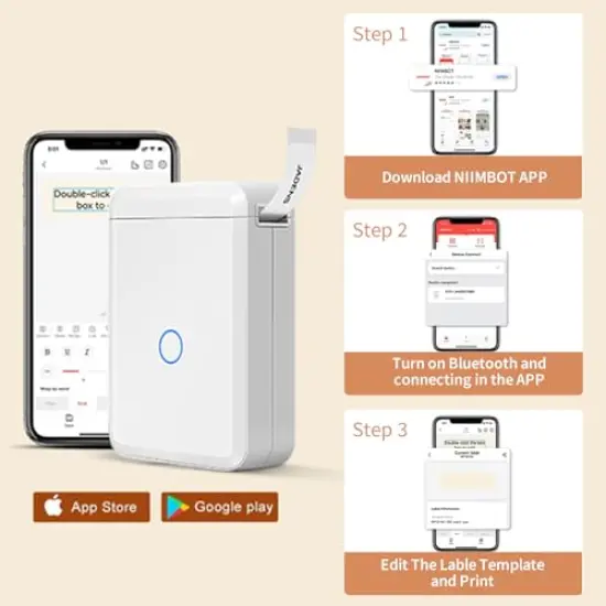 D110 Label Maker Machine with Tape, Portable Bluetooth Label Printer for Storage, Office, Home, Organizing, Sticker Maker Mini Label Maker with Multiple Templates, White {3}