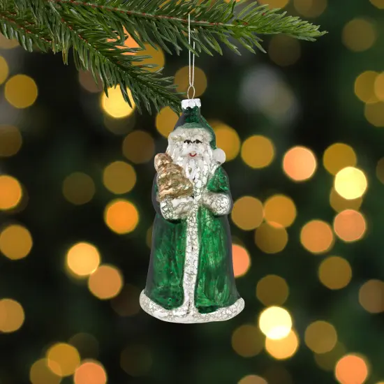 Northlight Nordic Santa Hanging Glass Christmas Ornament - 5.5"- Green and Silver {3}
