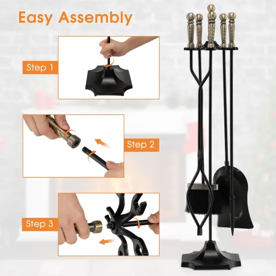 5 Pieces Hearth Fireplace Fire Tools Set with Ergonomic Handle Bronze {5}