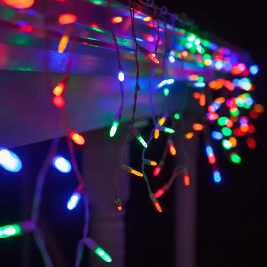 70 Multicolor M5 LED Icicle Light Set with White Wire Multi-Color {3}